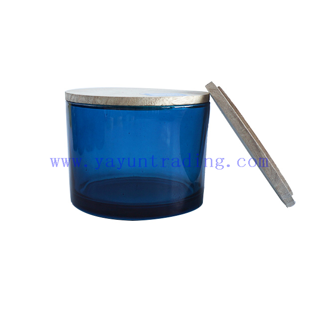 450ml Colorful Translucent Cylinder Tumbler Glass Candle Holder with Wooden Lids