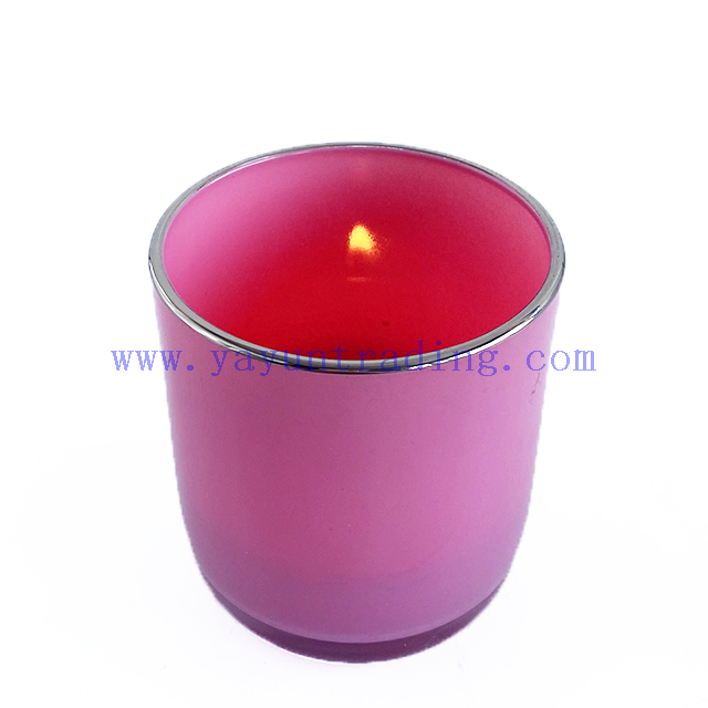 Luxury inside Spray Color Empty Votive Glass Candle Jar with Gold Rim