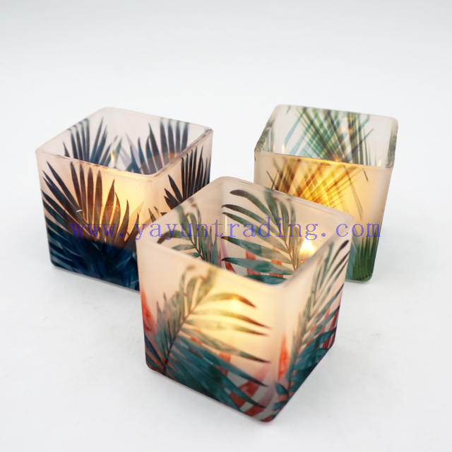 Various Pattern Translucent Square Tropical Rainforest Glass Candle Jar