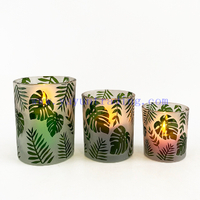 Set 3 Modern Sandblasted Decal Logo Pattern Glass Candle Holder