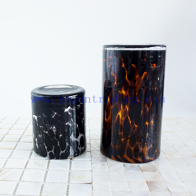 Yayun New design handmade black amber empty cylinder tortoise candle jars 