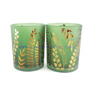 21oz green sandblasted candle jars with gold leaf pattern modern stylish candle holders for wedding