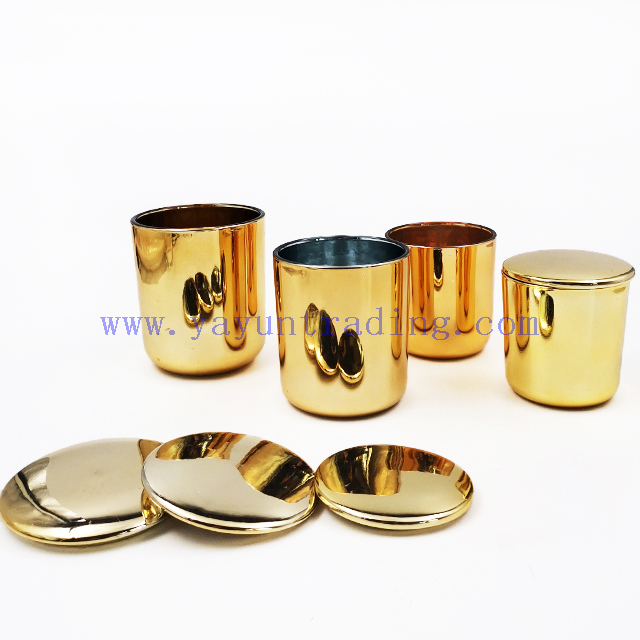 Electroplated 8oz 10oz 12oz 16oz Luxury Empty Glass Gold Candle Vessel Jar Large with Lid