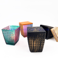 Square Shape Candle Container Matte Black Empty Cube Glass Candle Jars With Lids