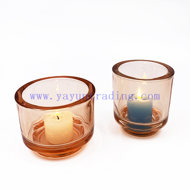 Wholesale Custom Stripe Design Thick Wall Candle Jars Tealight Glass Candle Holder
