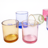 6oz 8oz Shiny Custom Colored Glass Jar Holders Gold Silver Rim Luxury Candle Container with Wooden Lids