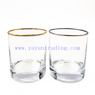 Clear Cylinder Wine Glass Water Tumbler Glass Cup with Gold Rim