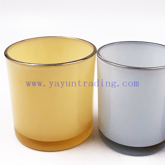 Custom Colors Glossy Empty Colorful Container Glass Candle Jar with Gold/Silver Rim