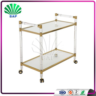Clear Acrylic Trolley Cart Acrylic Furniture Three Tiers Hotel Food Serving Trolley Cart
