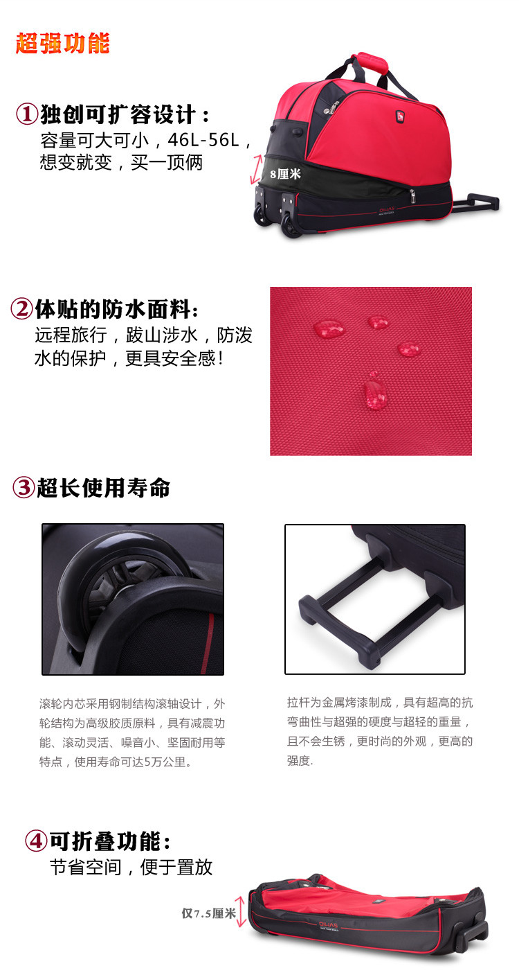 Expendable Trolley Wheel Rolling Travelling Travel Bag