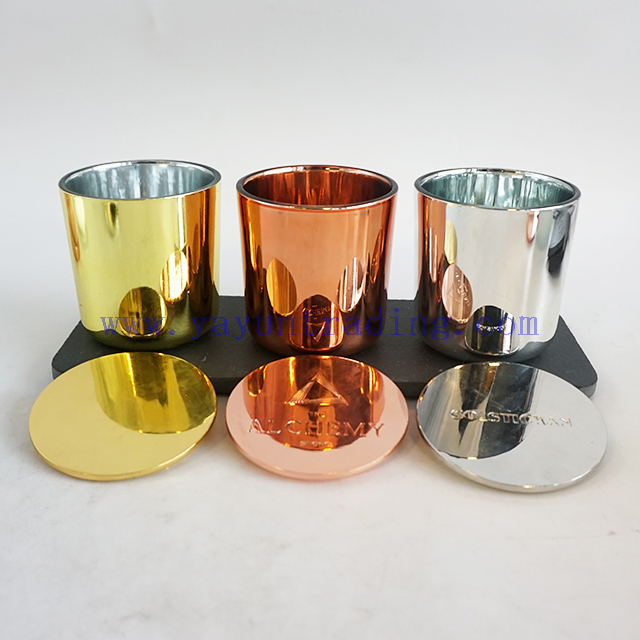 Luxury Mercury Gold Rose Gold Silver 8oz Metallic Colors Glass Candle Jars with Metal Lids