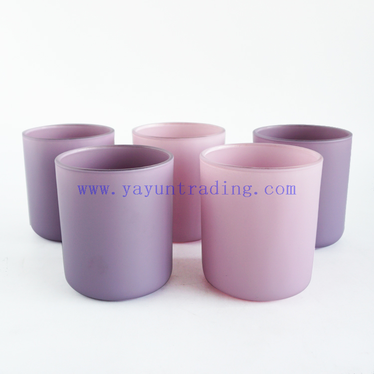 wholesale purple pink matte finish cylinder candle jars glass candle tumbler 12oz for Christmas home decor