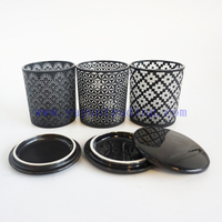 6oz hot sale laser cut black frosted glass candle holders unique candle vessels with black ceramic lids