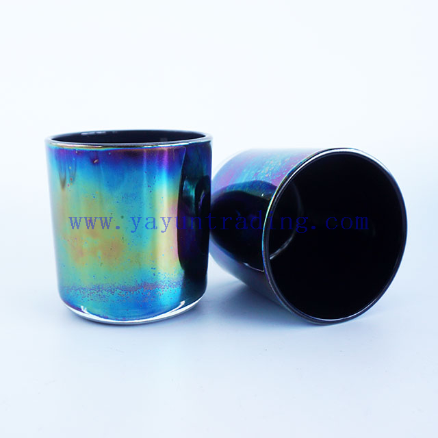 Colorful ion plating iridescent glass candle jars 8oz empty candle vessels with gold rose gold black lids