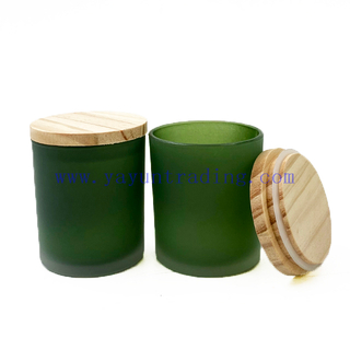 7oz Green Glass Candle Holder Jar with Sealed Wooden Lid