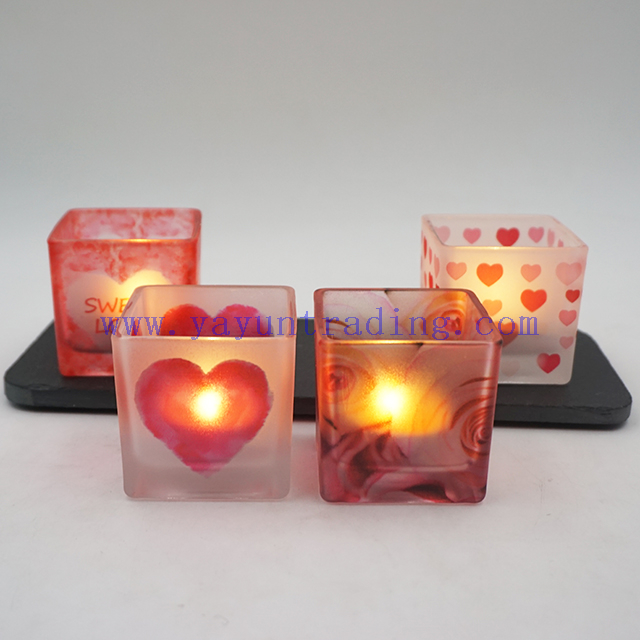 4oz 120ml Personalized Hearts Matte Square Valnetine's Day Glass Candle Tumbler 