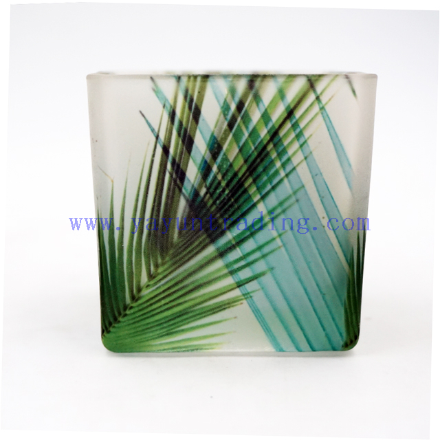 Various Pattern Translucent Square Tropical Rainforest Glass Candle Jar