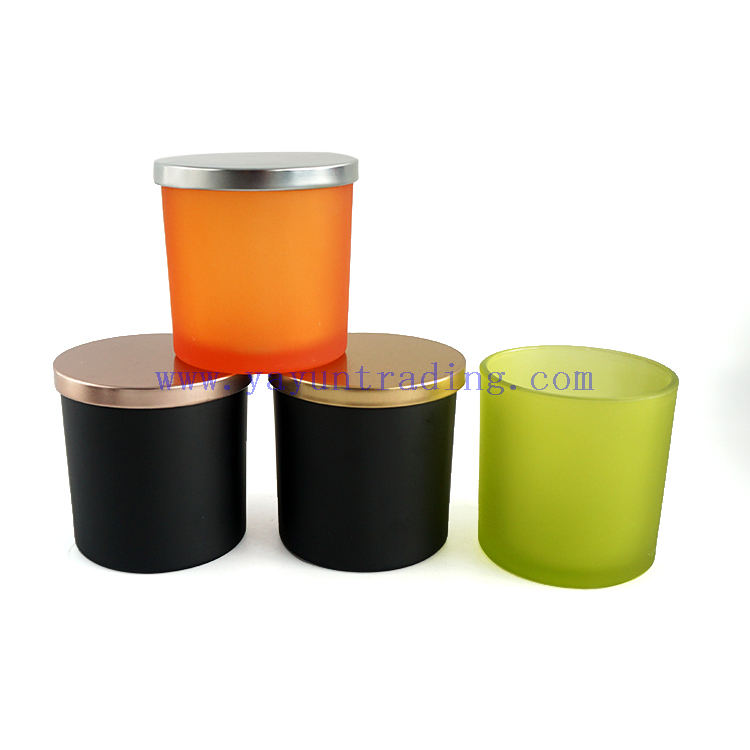 New Design Black Green Orange Glass Candle Jars 17oz Candle Holders with Metal Lids for Home Decor
