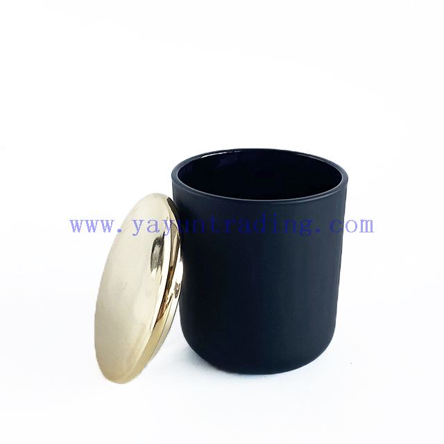 Customized Glass Candle Holder With Gold Ceramic Lid