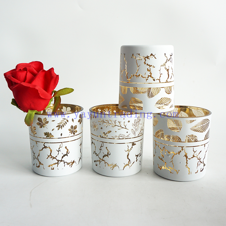 200ml Matte White Holiday Candle Jars With Laser Engraved Silver Gold Red Mercury Lantern Candle Holders