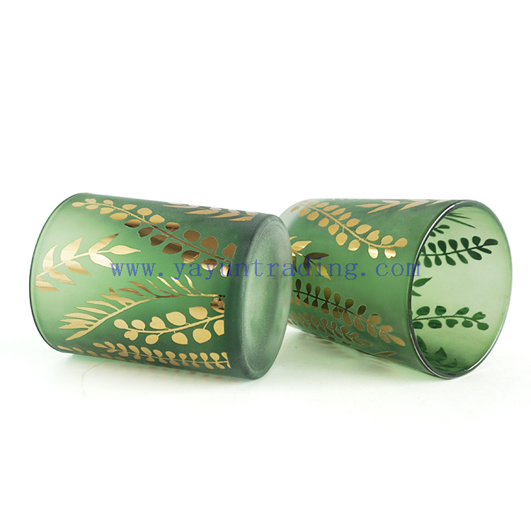 21oz green sandblasted candle jars with gold leaf pattern modern stylish candle holders for wedding