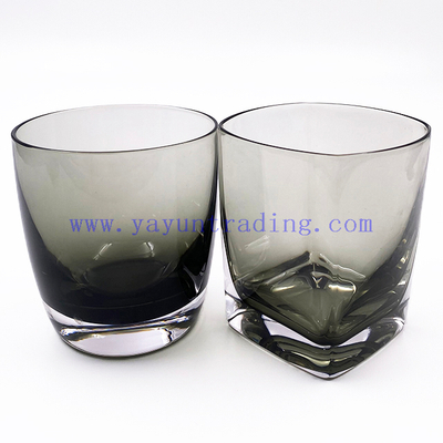 Lead Free Solid Color Round Square Heavy Base Smoky Gray Whiskey Glass Cup