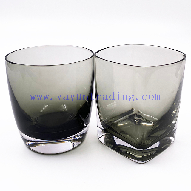 Lead Free Solid Color Round Square Heavy Base Smoky Gray Whiskey Glass Cup