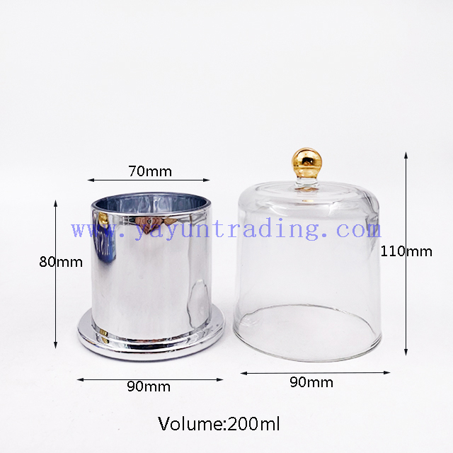 Custom Christmas Glass Candle Jar With Bell Cloche Dome Glass Candle Holders with Lid Electroplated Vessels
