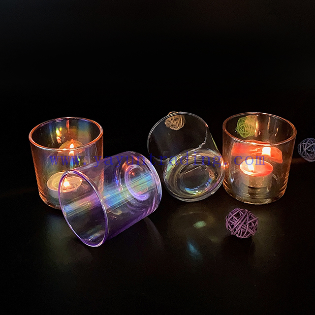 New Design Candle Jars for Wedding 8oz Empty Gradient Glass Candle Jar with Label Iridescent Candle Holder Wholesale