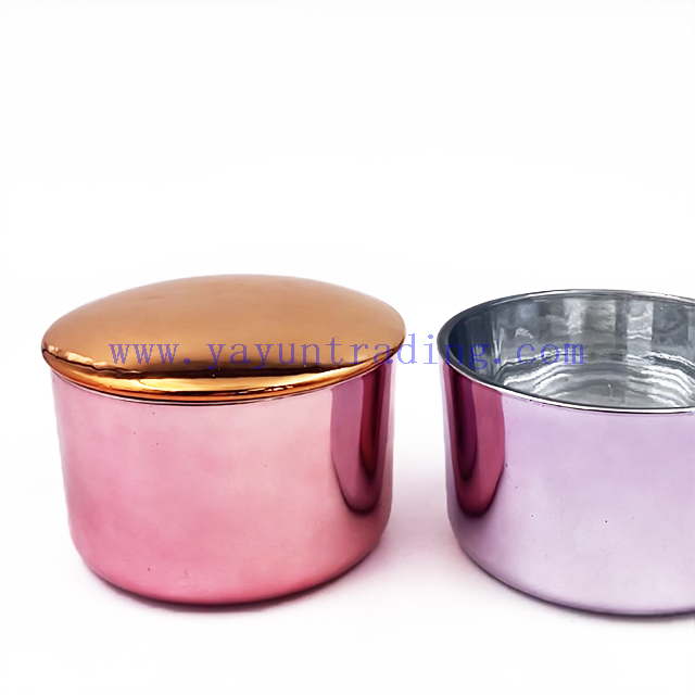Electroplated Luxury Popular Iridescent Candle Jar Luxury Glass Candle Holders With Lids