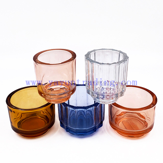 Wholesale Custom Stripe Design Thick Wall Candle Jars Tealight Glass Candle Holder