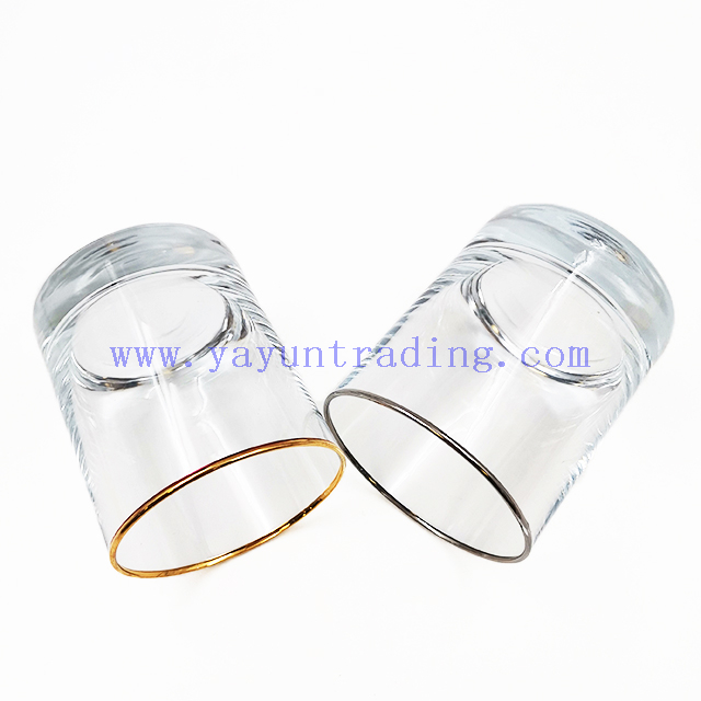 Clear Cylinder Wine Glass Water Tumbler Glass Cup with Gold Rim