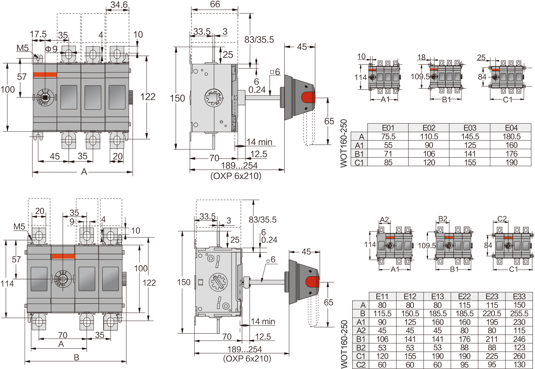 OT200_P 和 OT250_P 外形 尺寸