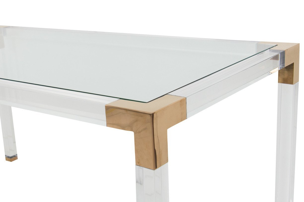 2018 Dining Table Rose Gold Table Frame and Acrylic Legs Glass Top Dining Table