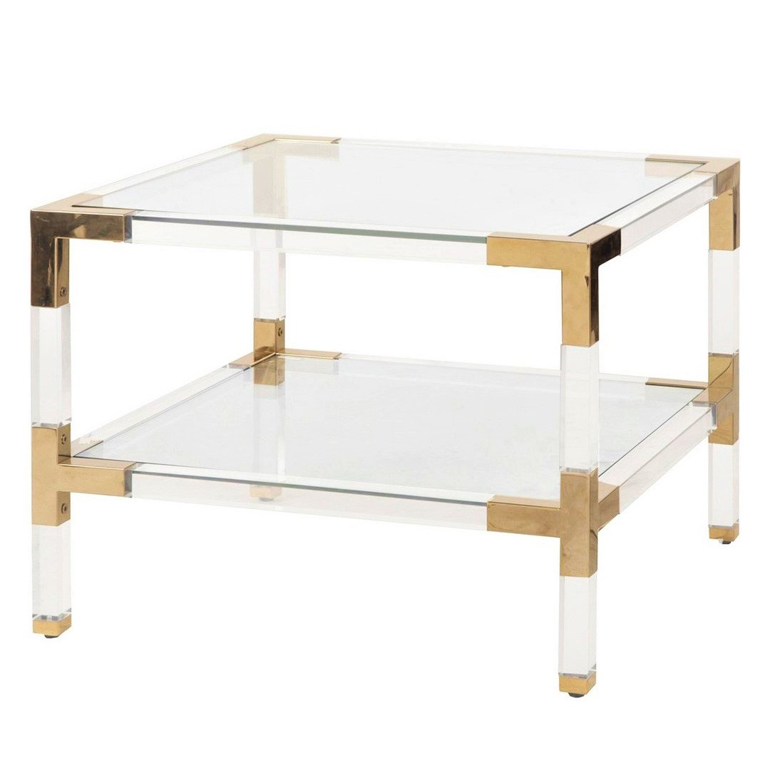 Superior Quality New Acrylic Base Living Room Acrylic Square Low Height Coffee Table With Glass Top