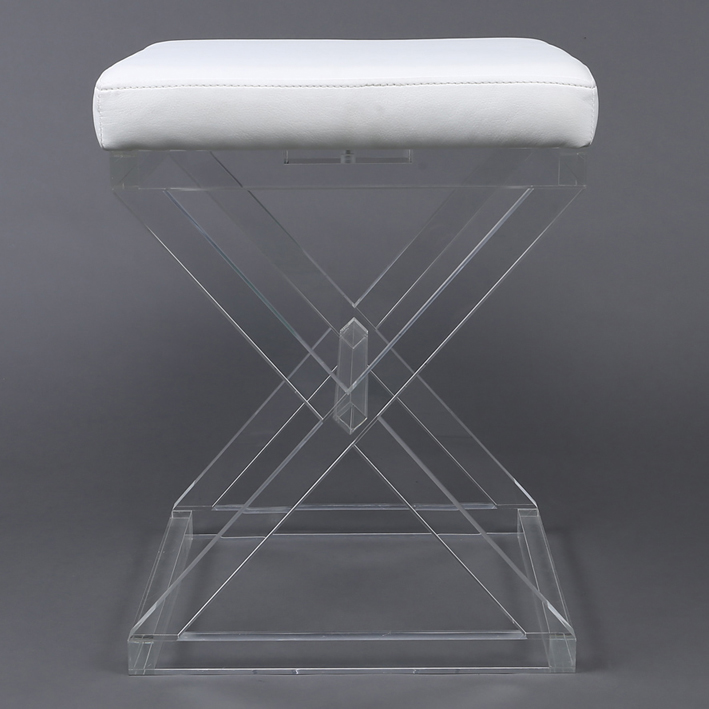 X Shape Bottom Acrylic Pedestal Leather Vanity Stool