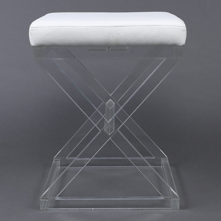 X Shape Legged Acrylic Pedestal Leather Seat Stool Vanity Stool