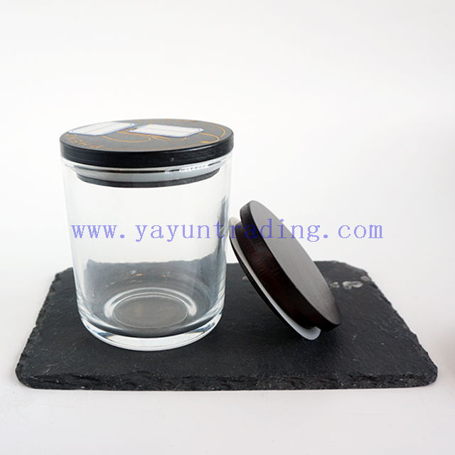 Wholesale cheap price best selling wooden lids with 12oz clear glass candle jar