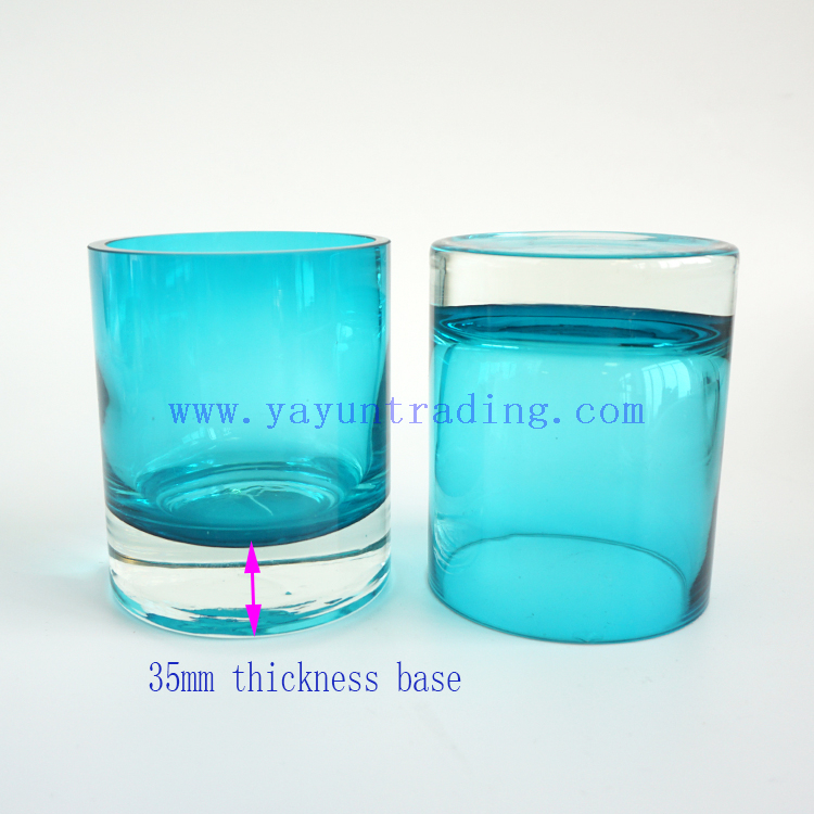 Handmade Heavy Design New Candel Jars Glass 10oz 11oz Glass Candlesticks Blue Green Amber Colors
