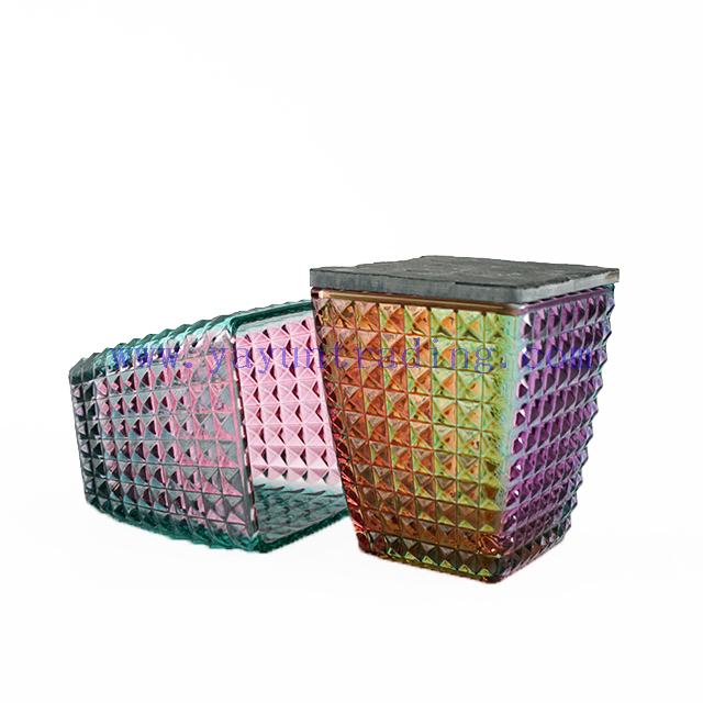 High Quality Square Glass Candle Holder With Stone Lid For Home Decor