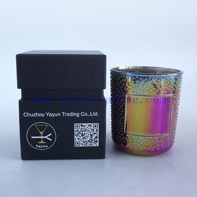 380ml Empty Round Iridescent Electroplated Glass Candle Tumbler