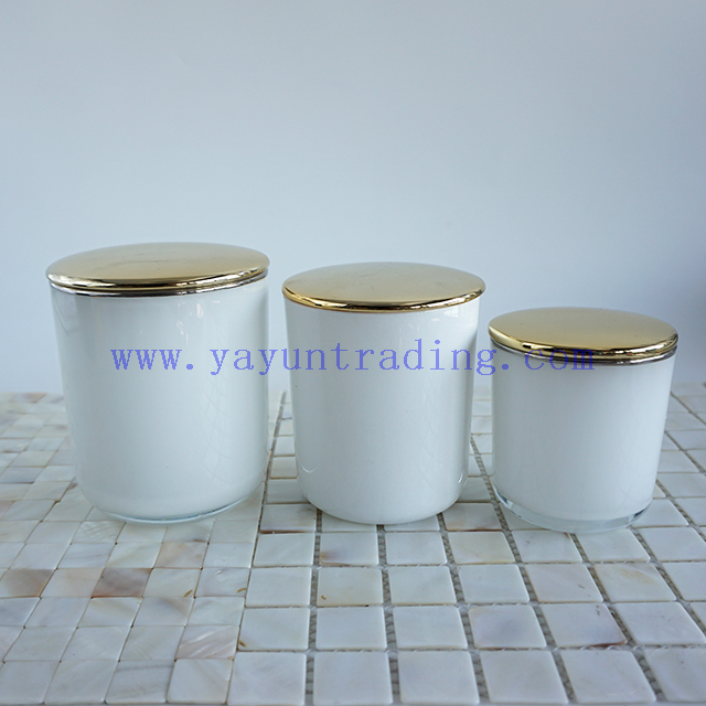 250ml 395ml 480ml gold silver rim for white candle holder glass luxury candle vessels with lids