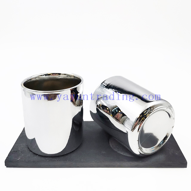 Silver Color Cylinder Electroplating Ceramic Candle Holder Candle Container