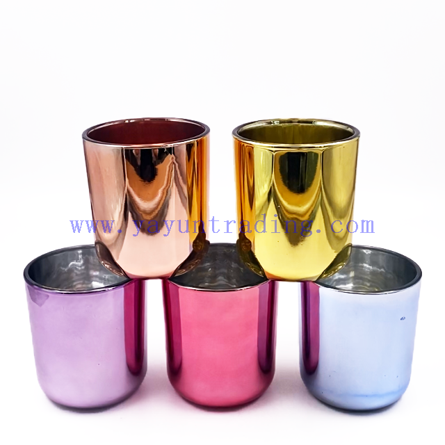 Electroplated Decorative Empty Shiny Luxury Electroplated Glass Candle Jars Empty Vessels