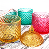 Luxurious Colorful Dome Candy Jars 400ml Diamond Embossed Colored Glass Candle Holder with Lids