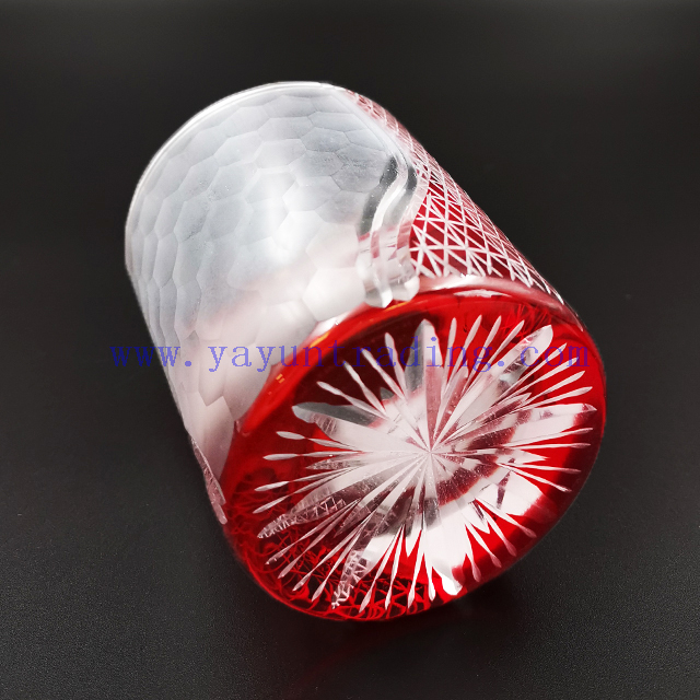 Handmade Embossed Red Mouth Blown Glass Red Tumblers for Wedding Home