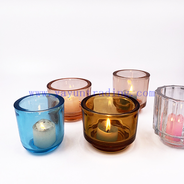 Wholesale Custom Stripe Design Thick Wall Candle Jars Tealight Glass Candle Holder