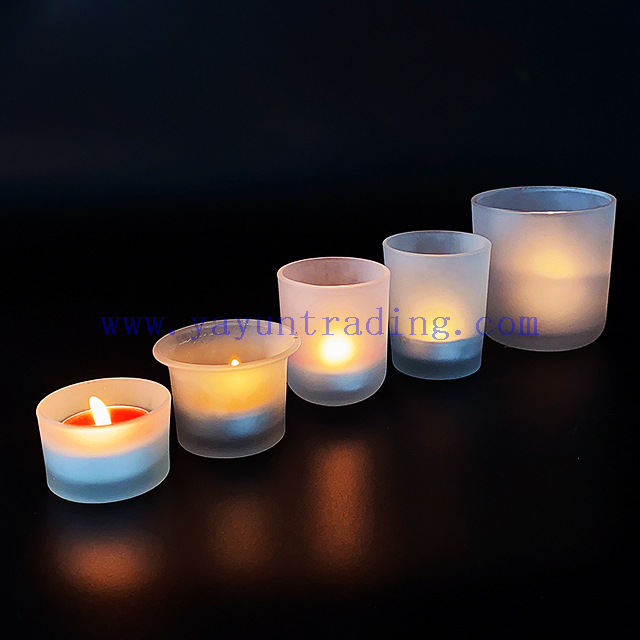 Custom Frosted Empty Colorful Container Cylinder Empty Glass Candle Jar Tea Light Holder for Table Ornament