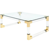 Superior Quality New Acrylic Base Living Room Acrylic Square Low Height Coffee Table With Glass Top