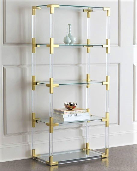 Gold Color Hardware Clear Acrylic Free Standing Shelves Lucite Shelf Cabinet